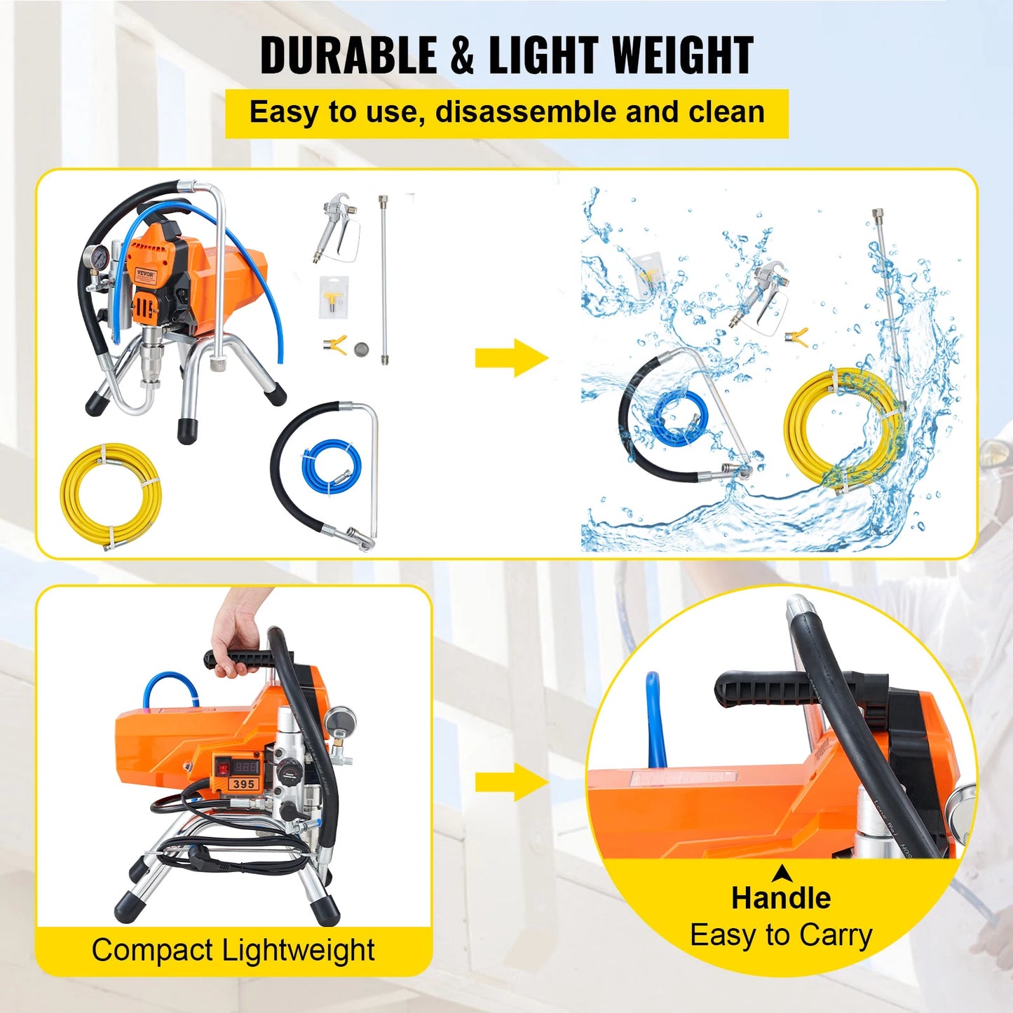 SucceBuy 1500W/1800W 2000W/2200W High Pressure Airless Wall Paint Spray Gun Pipe Sprayer Machine High Pressure Spraying Machine